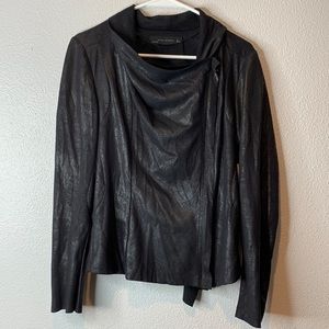 Zara Black Coated Zip Up Drape Jacket Size Large